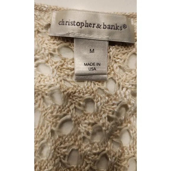 Christopher & Banks Off White Cream Crochet Knitted Open Long Cardigan Women's M - Picture 10 of 13